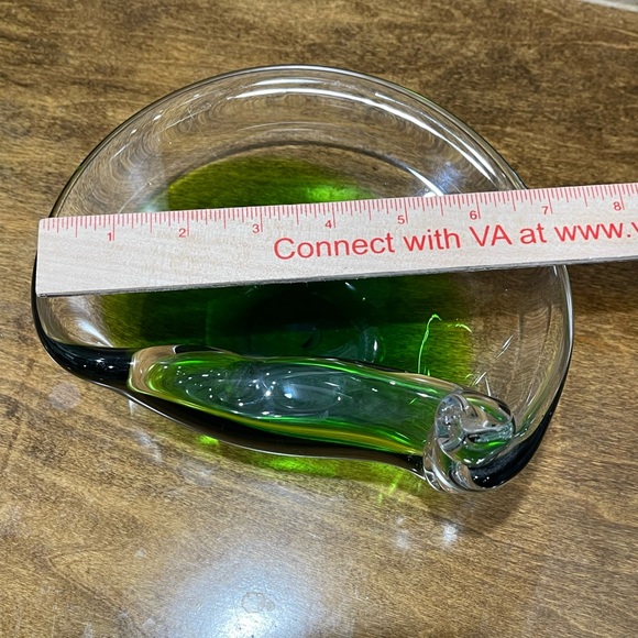 VINTAGE ITALIAN HAND BLOWN ART GLASS CLEAR & LIME GREEN BOWL - Picture 9 of 10